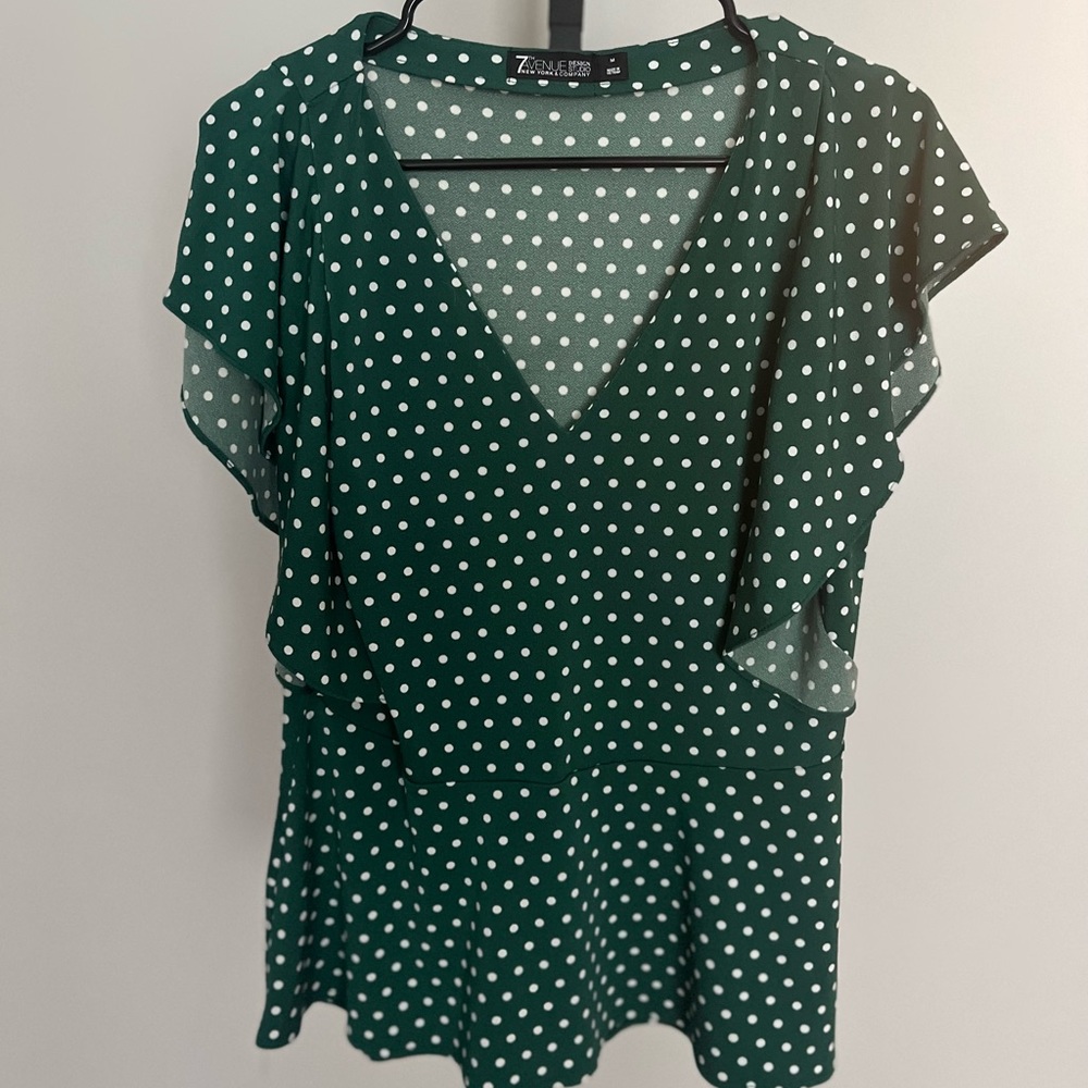 Green & White Polka Dot Blouse | Size Medium | NYC & Co.